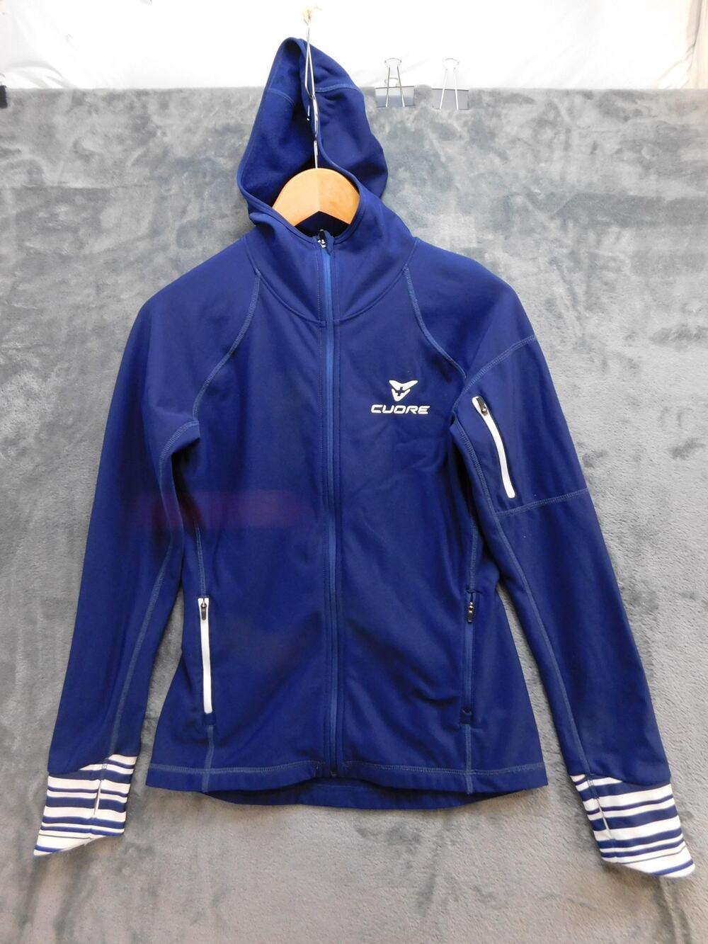 Cuore Cycling Jacket Womens Medium Blue Hooded Softshell Full Zip Pockets